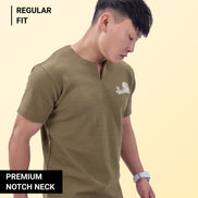 Auraa MVP - Textured & Embroidered Notch Neck T-Shirt (Brown)