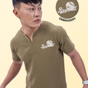 Auraa MVP - Textured & Embroidered Notch Neck T-Shirt (Brown)