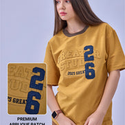 Auraa DenEase - Round Neck Oversized Denim T-Shirt (Gold)