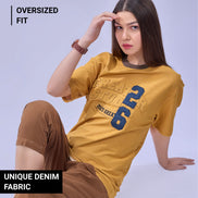 Auraa DenEase - Round Neck Oversized Denim T-Shirt (Gold)