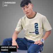 Auraa DenEase - Round Neck Oversized Denim T-Shirt (Off-White)