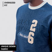 Auraa DenEase - Round Neck Oversized Denim T-Shirt (Blue)