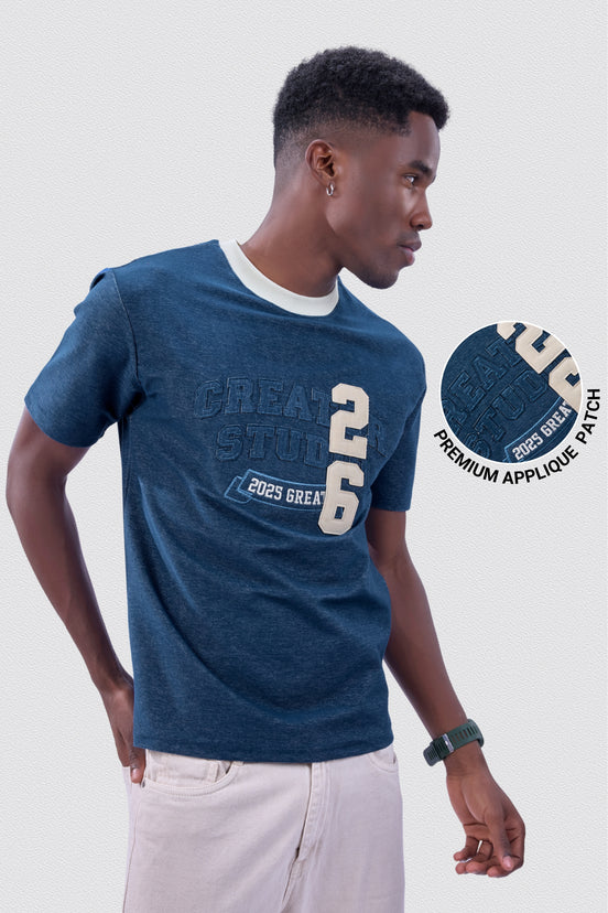 Auraa DenEase - Round Neck Oversized Denim T-Shirt (Blue)