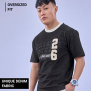 Auraa DenEase - Round Neck Oversized Denim T-Shirt (Black)