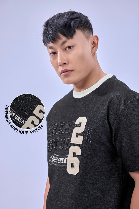 Auraa DenEase - Round Neck Oversized Denim T-Shirt (Black)