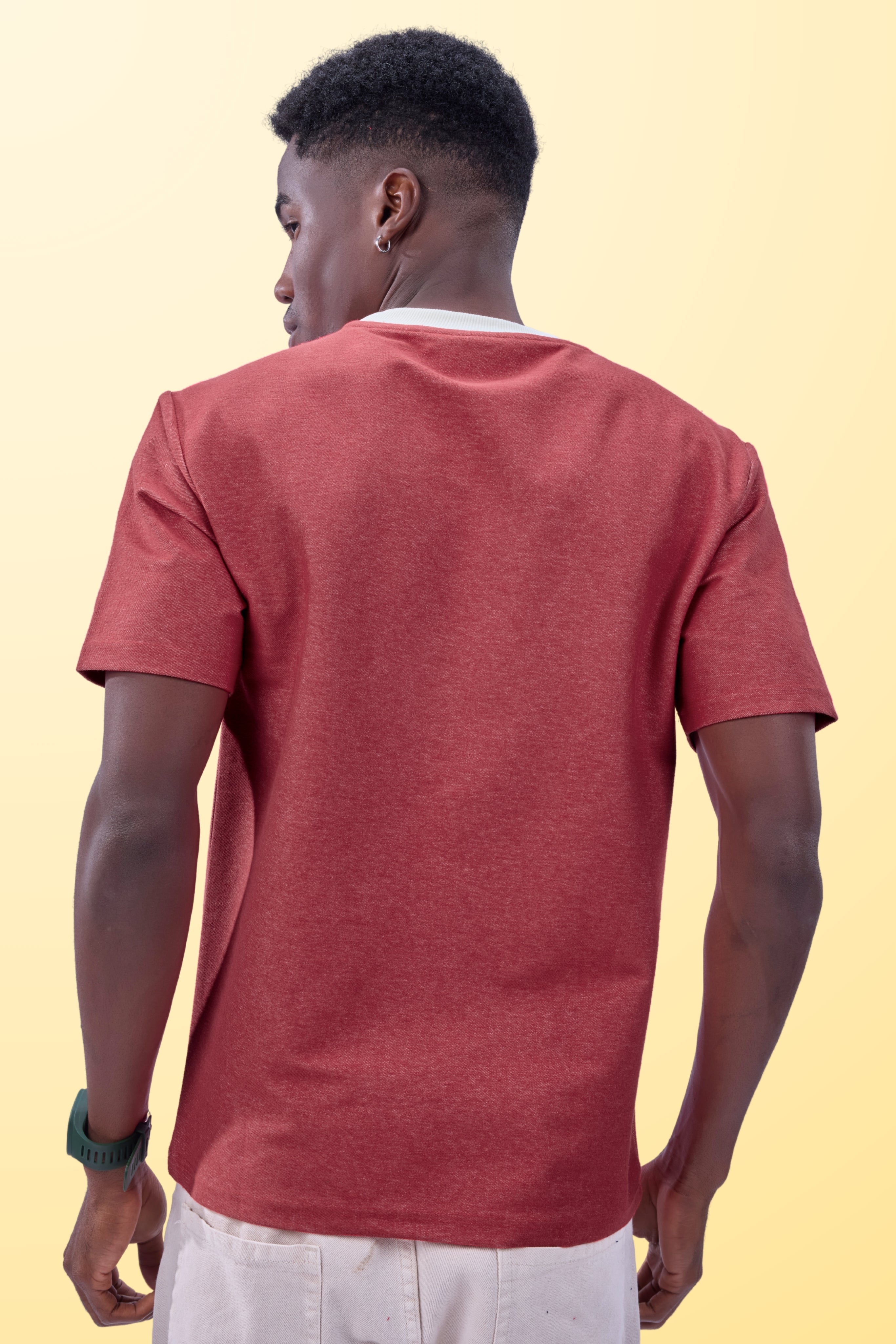 Auraa DenEase - Round Neck Oversized Denim T-Shirt (Red)