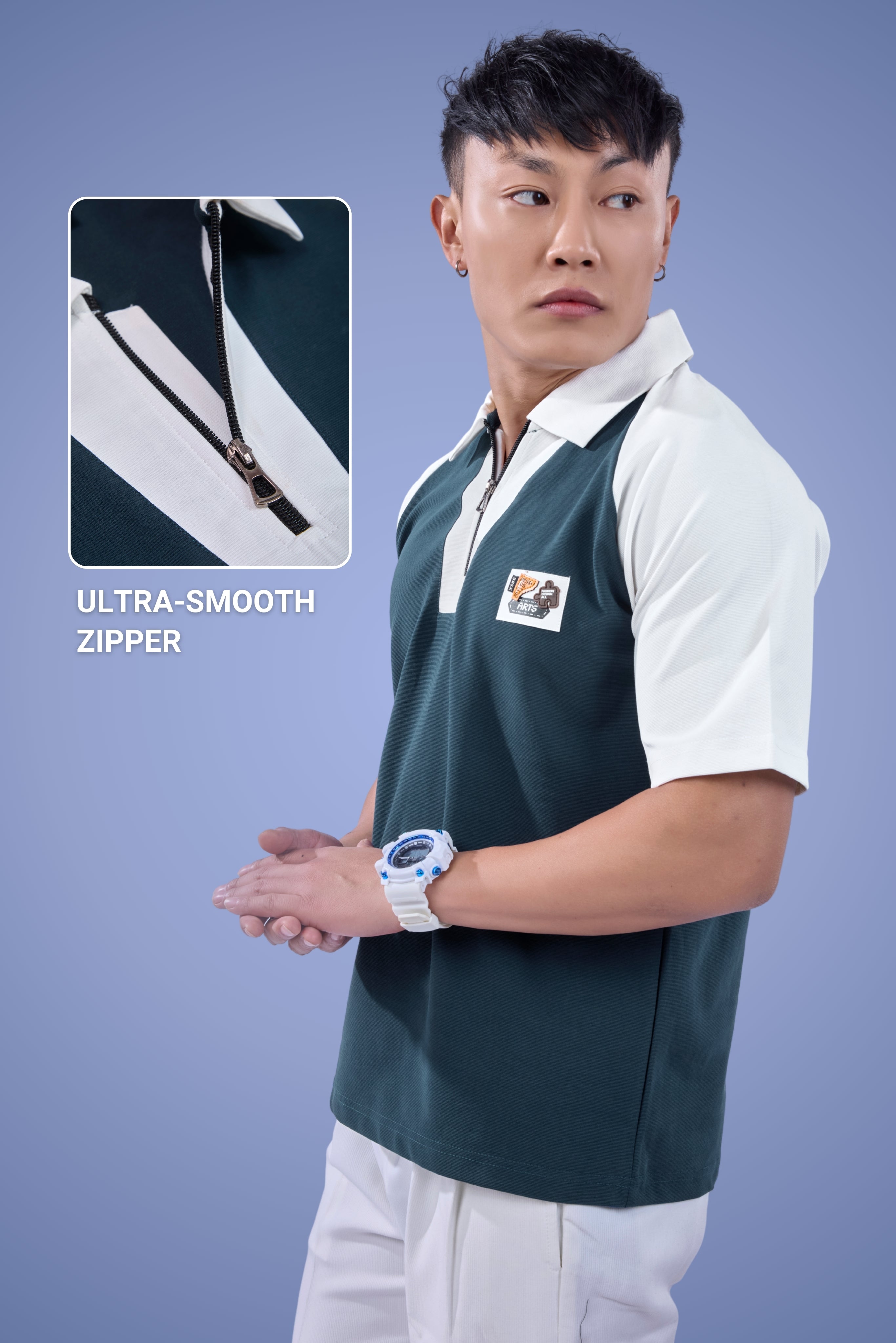 Auraa Signature Raglan - Oversized Zip Polo (Navy)