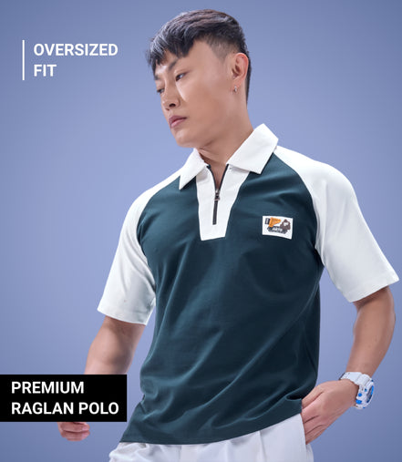 Auraa Signature Raglan - Oversized Zip Polo (Navy)