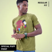 Auraa Limitless - 3D Textured Graphic Round Neck T-Shirt (Green)