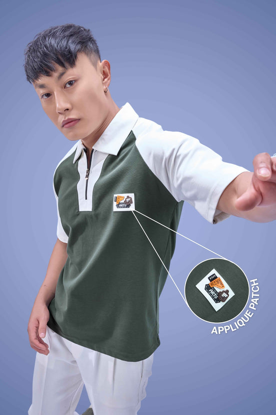 Auraa Signature Raglan - Oversized Zip Polo (Green)