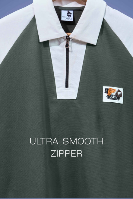 Auraa Signature Raglan - Oversized Zip Polo (Green)
