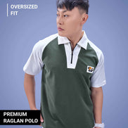 Auraa Signature Raglan - Oversized Zip Polo (Green)