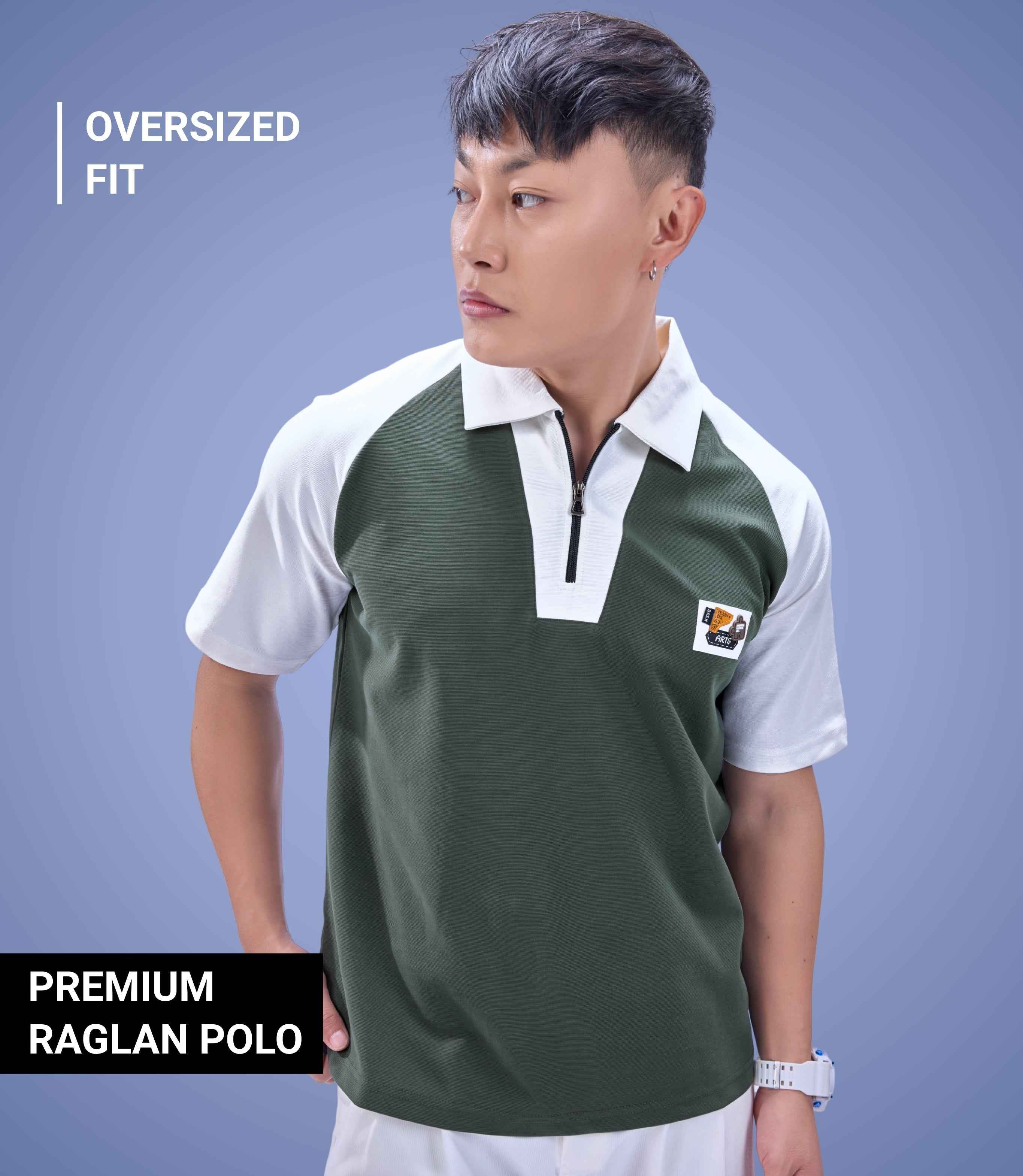 Auraa Signature Raglan - Oversized Zip Polo (Green)