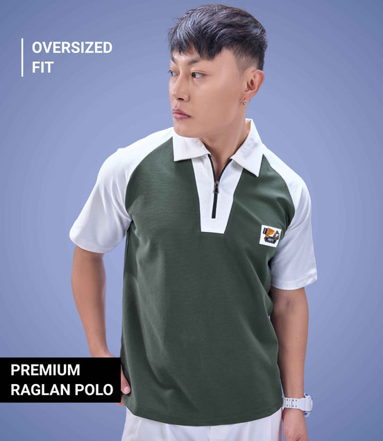 Auraa Signature Raglan - Oversized Zip Polo (Green)