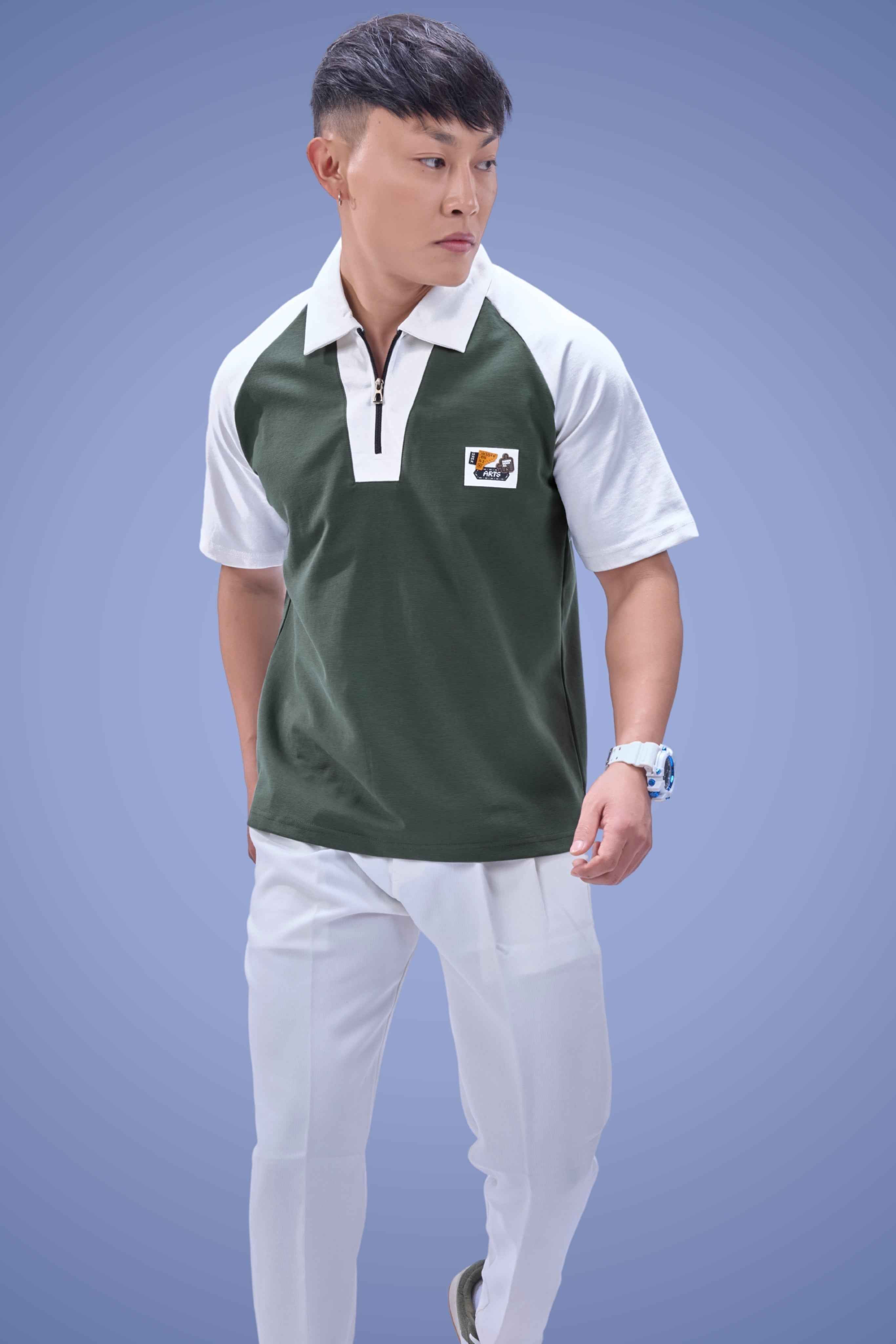 Auraa Signature Raglan - Oversized Zip Polo (Green)