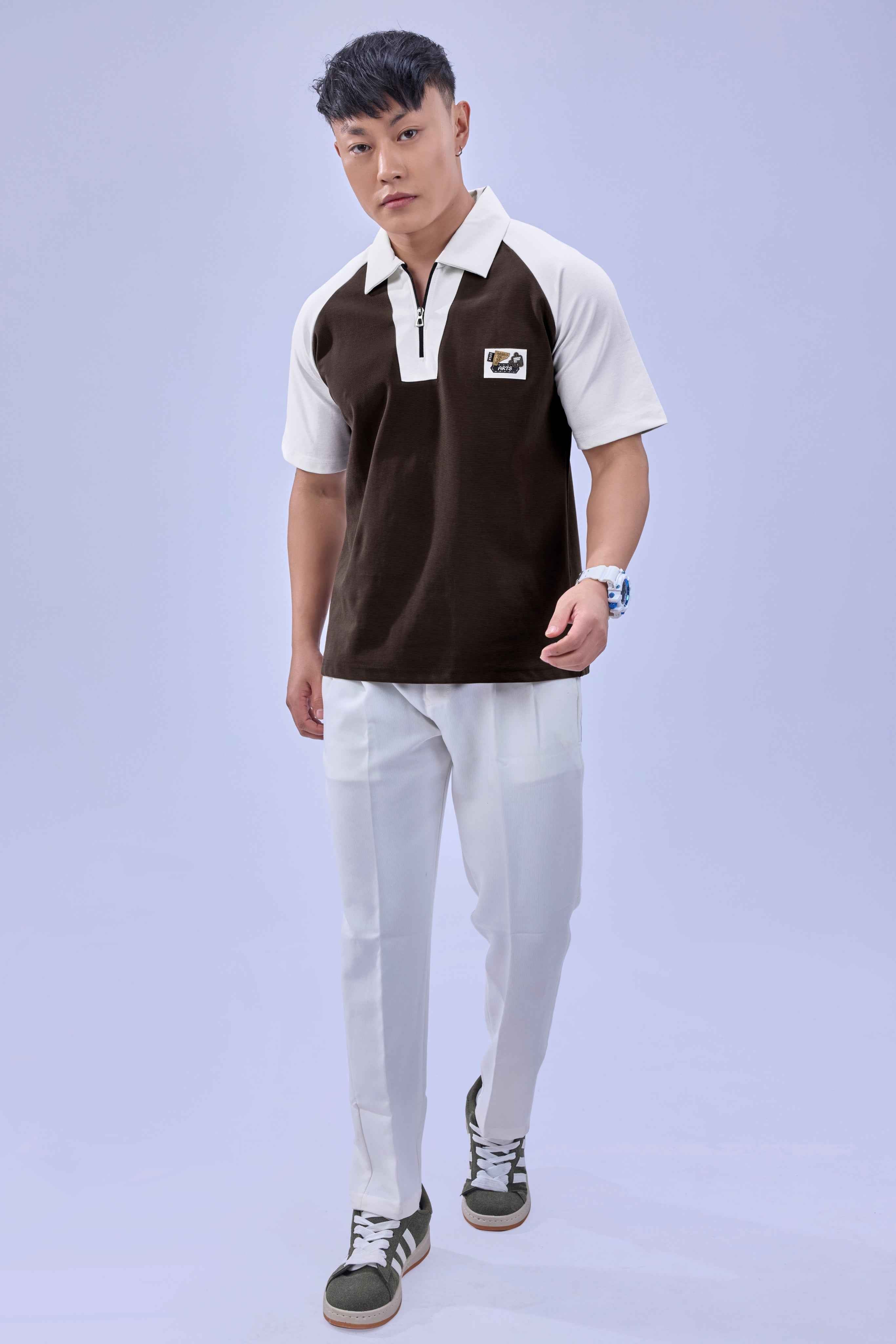 Auraa Signature Raglan - Oversized Zip Polo (Brown)
