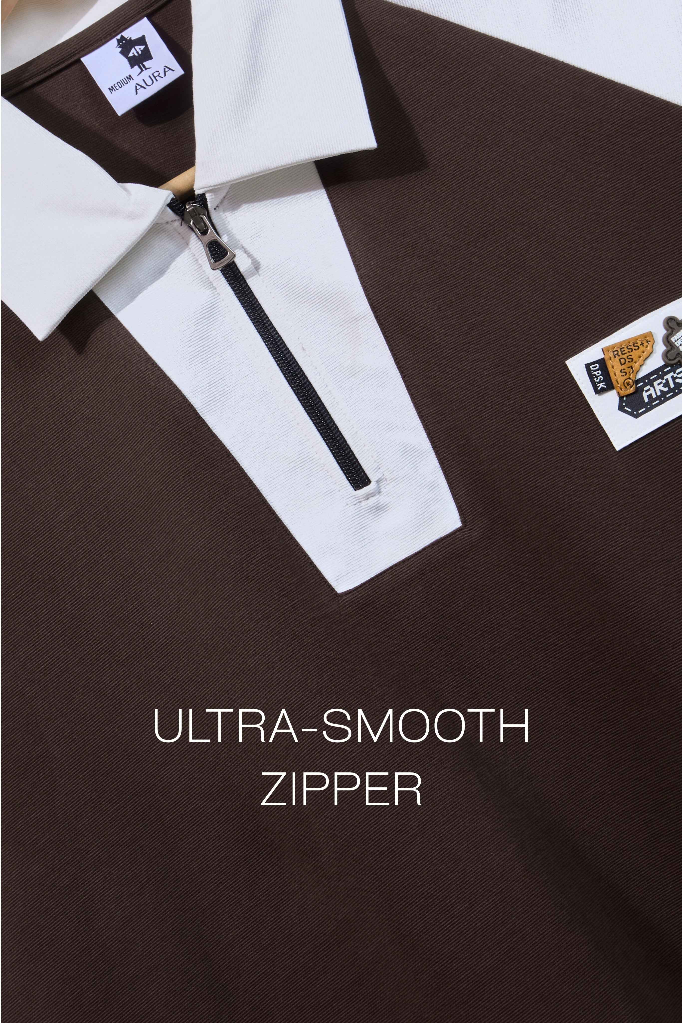 Auraa Signature Raglan - Oversized Zip Polo (Brown)