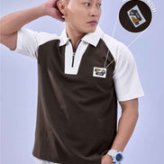 Auraa Signature Raglan - Oversized Zip Polo (Brown)