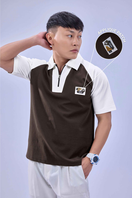 Auraa Signature Raglan - Oversized Zip Polo (Brown)