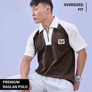 Auraa Signature Raglan - Oversized Zip Polo (Brown)