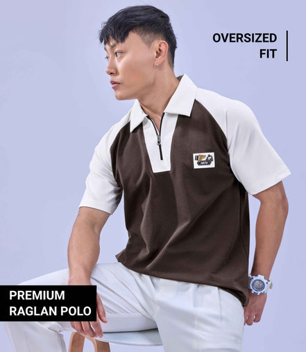 Auraa Signature Raglan - Oversized Zip Polo (Brown)