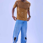 Auraa Urban Canvas - Abstract Paint Splatter Oversized T-Shirt (Brown)