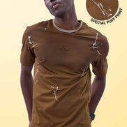 Auraa Urban Canvas - Abstract Paint Splatter Oversized T-Shirt (Brown)