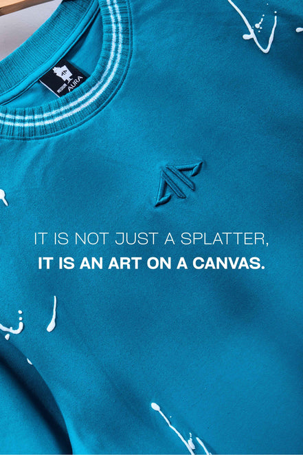 Auraa Urban Canvas - Abstract Paint Splatter Oversized T-Shirt (Blue)