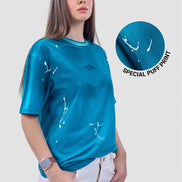 Auraa Urban Canvas - Abstract Paint Splatter Oversized T-Shirt (Blue)