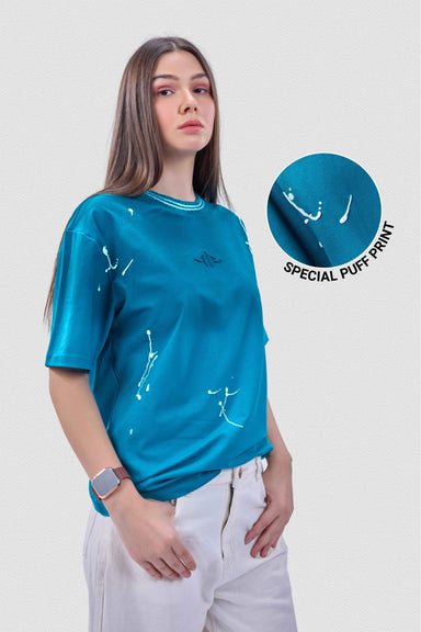 Auraa Urban Canvas - Abstract Paint Splatter Oversized T-Shirt (Blue)