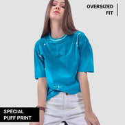 Auraa Urban Canvas - Abstract Paint Splatter Oversized T-Shirt (Blue)