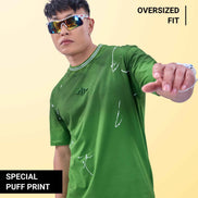 Auraa Urban Canvas - Abstract Paint Splatter Oversized T-Shirt (Green)