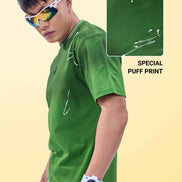 Auraa Urban Canvas - Abstract Paint Splatter Oversized T-Shirt (Green)