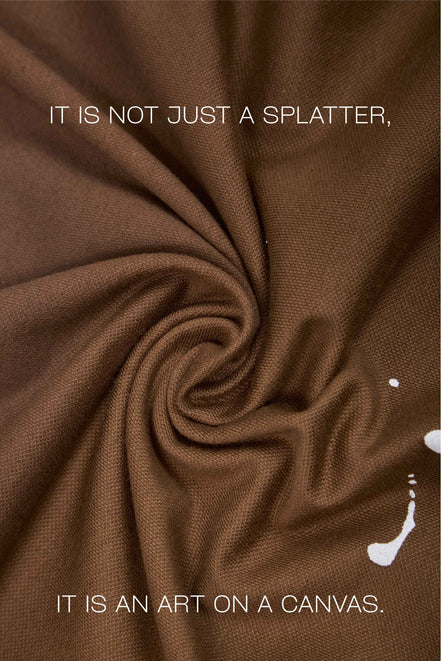 Auraa Urban Canvas - Abstract Paint Splatter Oversized T-Shirt (Brown)