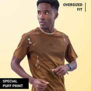 Auraa Urban Canvas - Abstract Paint Splatter Oversized T-Shirt (Brown)