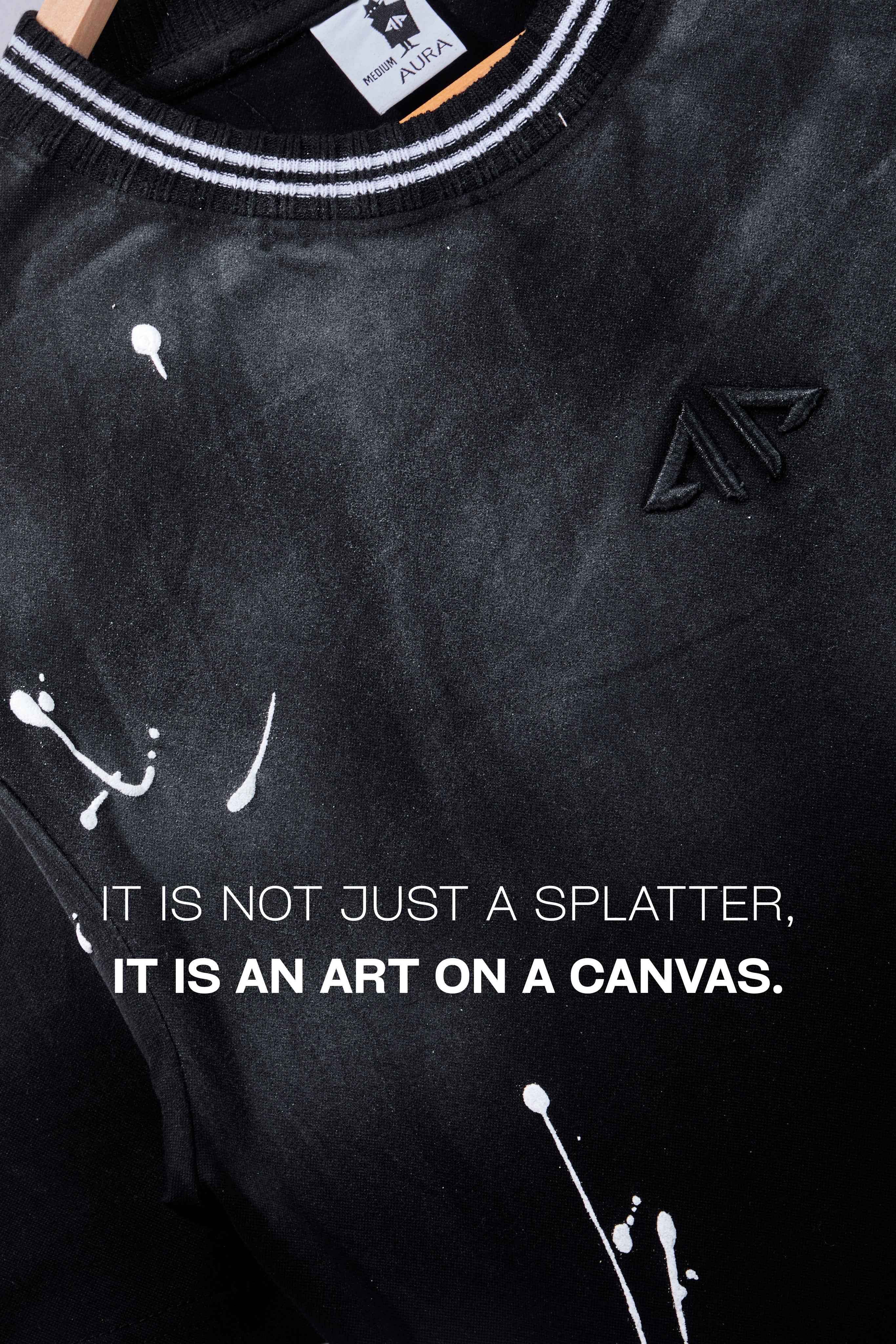 Auraa Urban Canvas - Abstract Paint Splatter Oversized T-Shirt (Black)