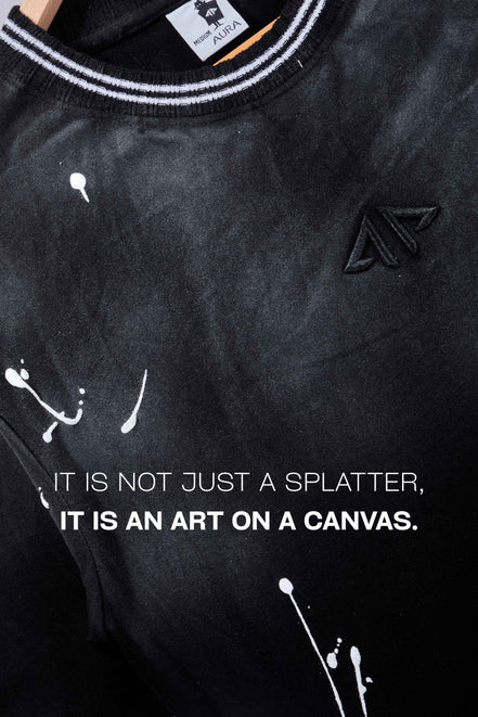 Auraa Urban Canvas - Abstract Paint Splatter Oversized T-Shirt (Black)