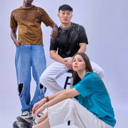 Auraa Urban Canvas - Abstract Paint Splatter Oversized T-Shirt (Blue)